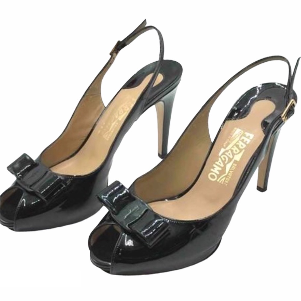 Salvatore Ferragamo Black Patent Leather Sandals